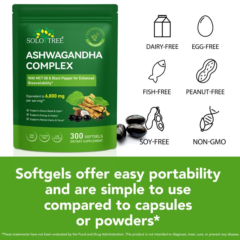 Ashwagandha Capsules - Manufacturer 300Softgels Organic MCT Oil Black Pepper