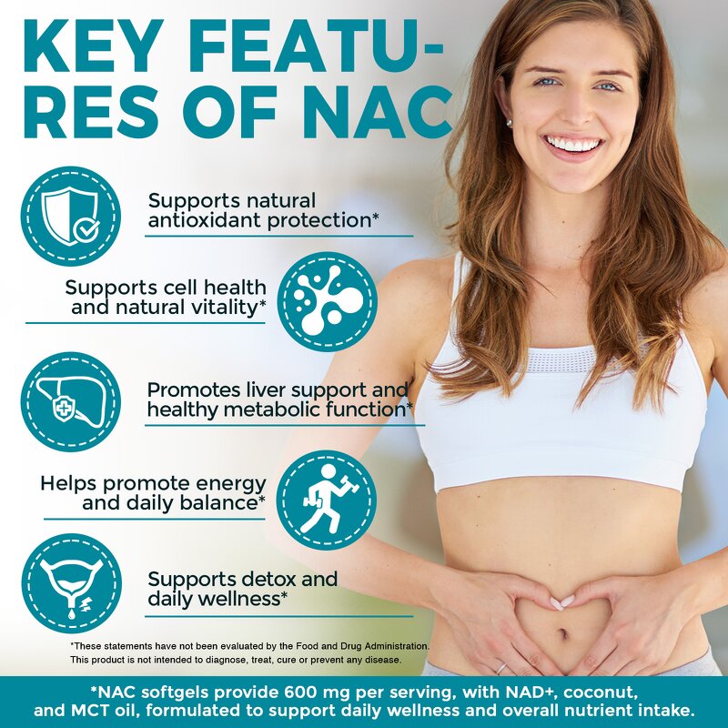NAC Capsules - Manufacturer 600mg 300Softgels N-acetyl Cysteine NAD Antioxidant