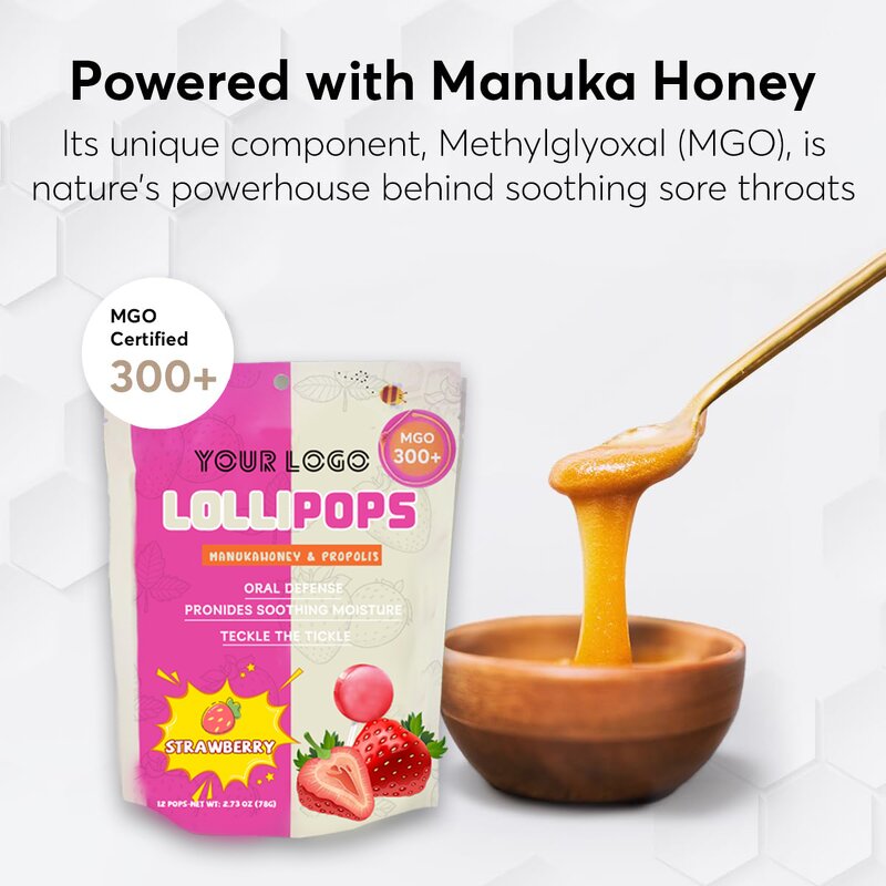 Manuka Honey Lollipop - Manufacturer OEM Propolis Strawberry 24Pc Throat Antioxidant