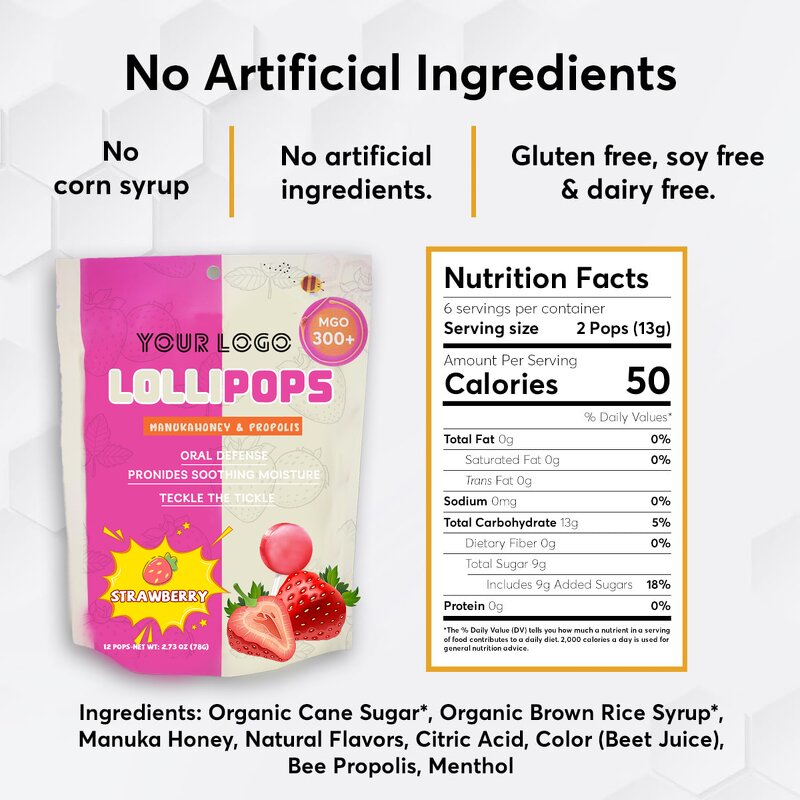 Manuka Honey Lollipop - Manufacturer OEM Propolis Strawberry 24Pc Throat Antioxidant