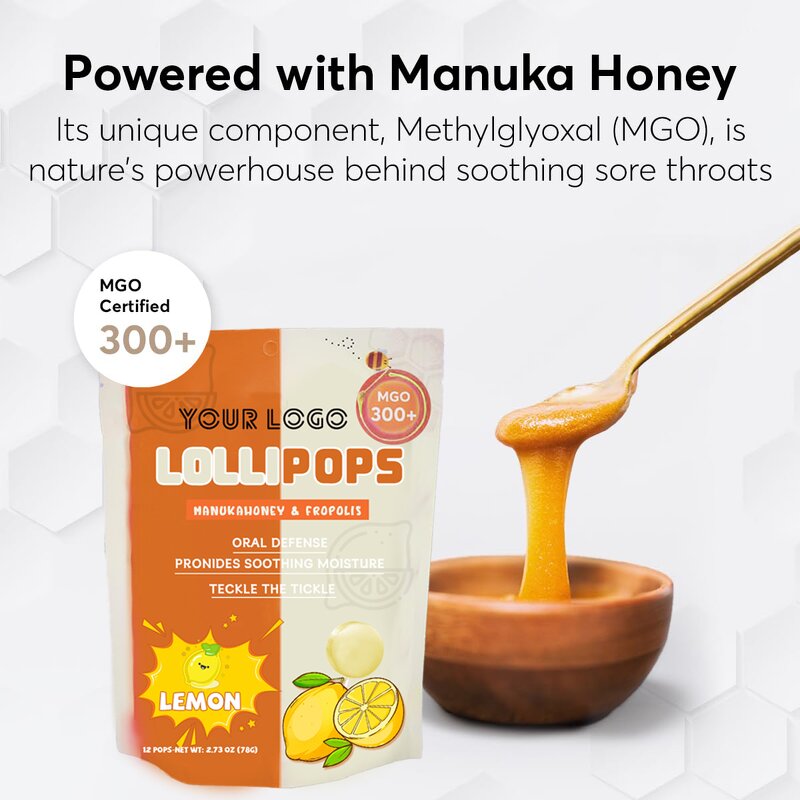 Manuka Honey Lollipop - Manufacturer Wholesale Propolis Lemon Throat Gut 24Ct