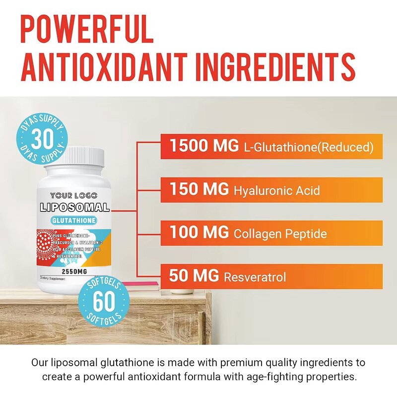 Glutathione Softgels - Manufacturer 2550mg Liposomal Resveratrol Collagen Aging