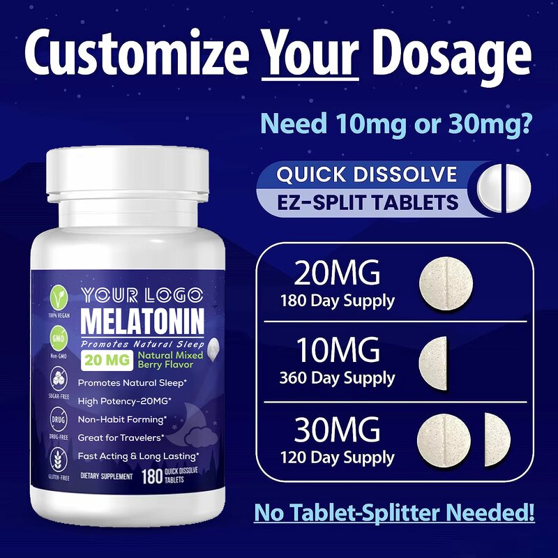 Melatonin Supplement - Manufacturer 100% Vegan Sleep Stress Fast Long Acting Adult