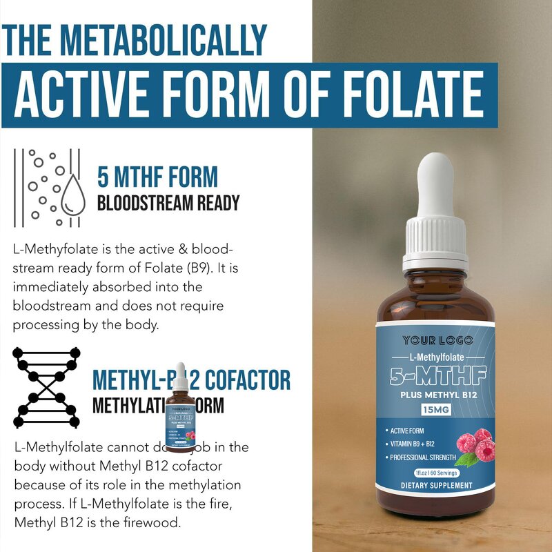 L-Methylfolate Drops - Manufacturer OEM/ODM 15mg B12 Immune Brain Health