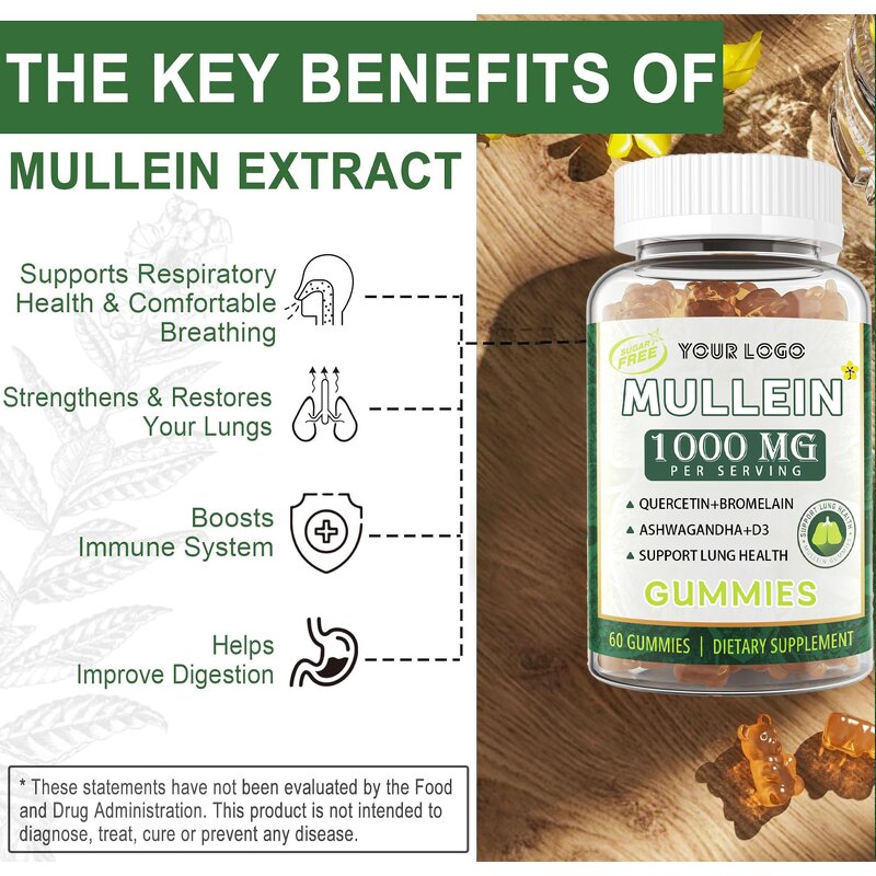 Mullein Gummies - Manufacturer Herbal Immune System Respiratory Health Breathing