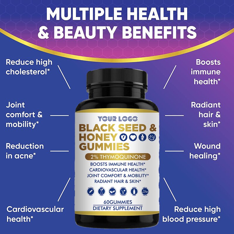 Black Seed Oil Gummies - Manufacturer Private Label Organic 60Pc Maca Honey