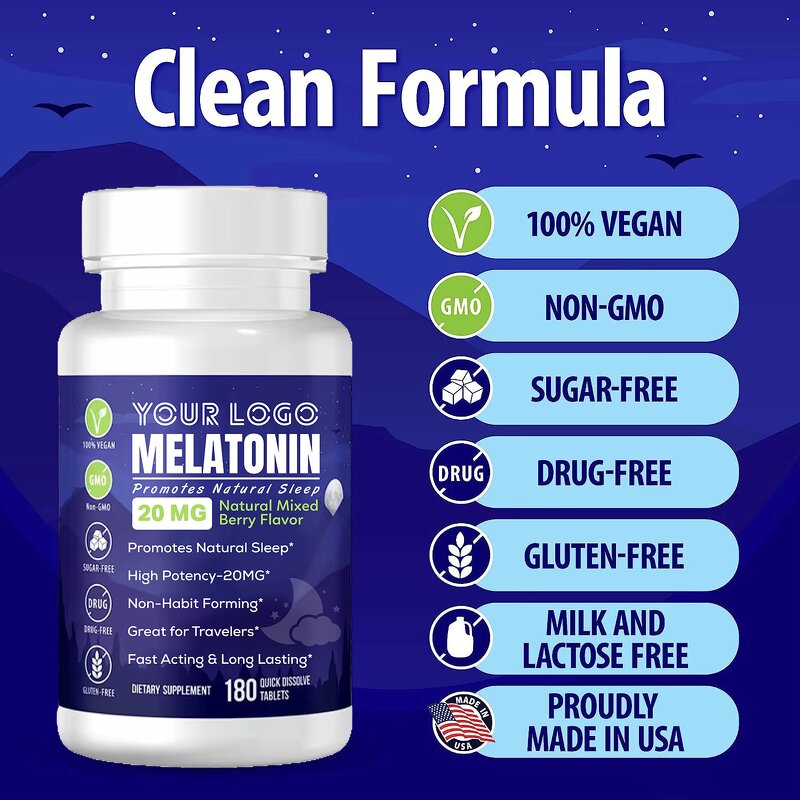 Melatonin Supplement - Manufacturer 100% Vegan Sleep Stress Fast Long Acting Adult
