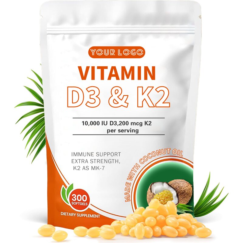 Vitamin D3 K2 Capsules - Manufacturer OEM/ODM Immune Heart Bone Health Easy Swallow