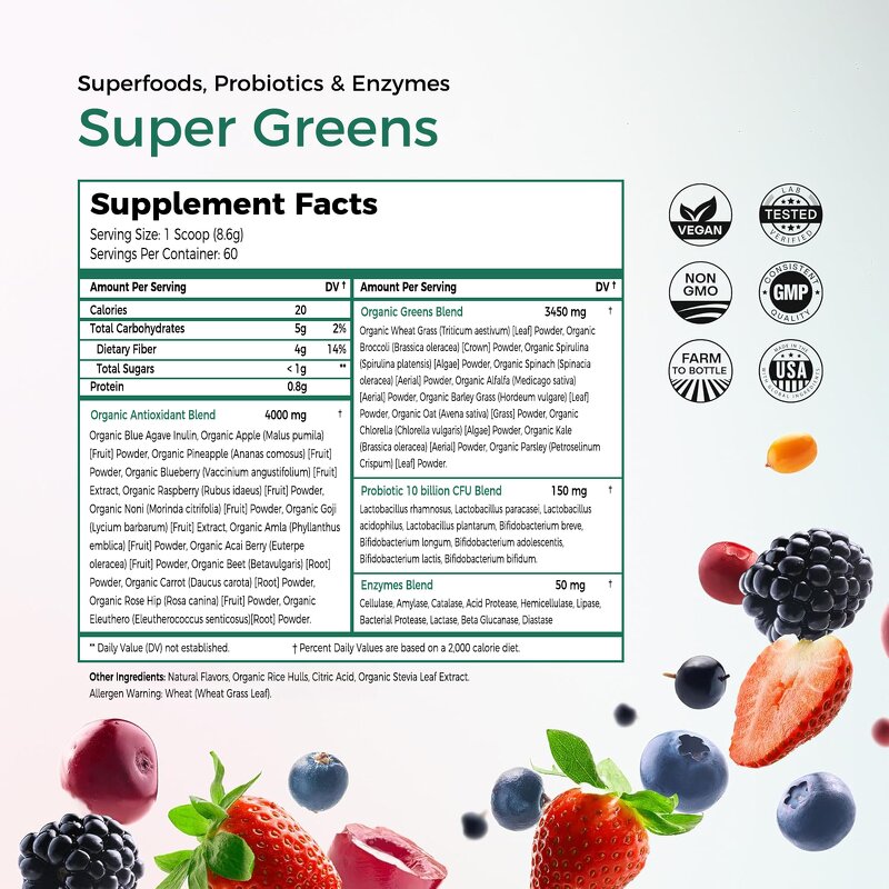 Super Greens Powder - Manufacturer OEM 40+Ingredients 10B CFU Probiotics Gut