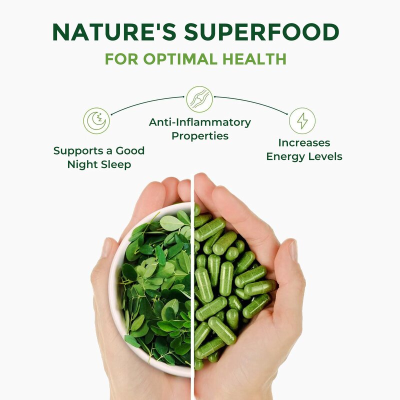 Moringa Capsules - Manufacturer Organic Leaf 92+Nutrients 46Antioxidants Immunity