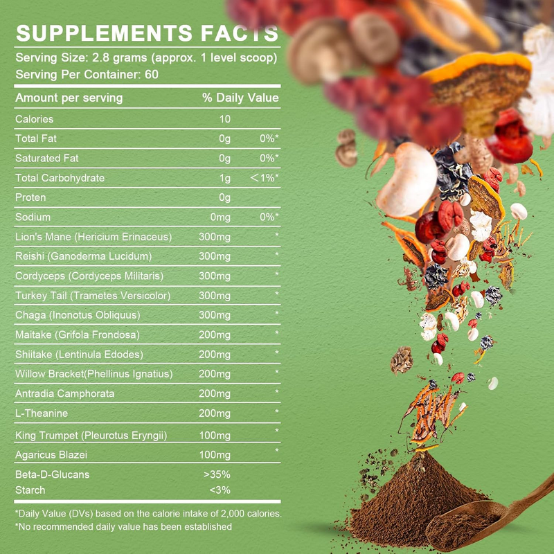 Mushroom Powder - Manufacturer OEM/ODM 10-in-1 Beta-Glucans>35% Immune Cognitive