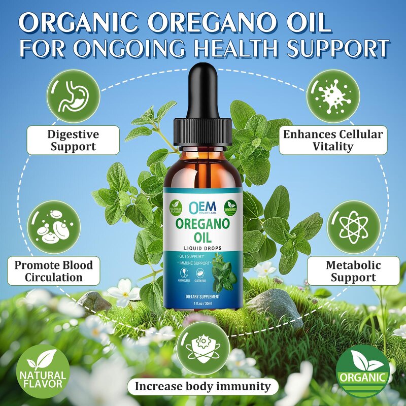 Oregano Oil Drops - Manufacturer OEM/ODM Organic 60%Carvacrol Vitamin E MCT