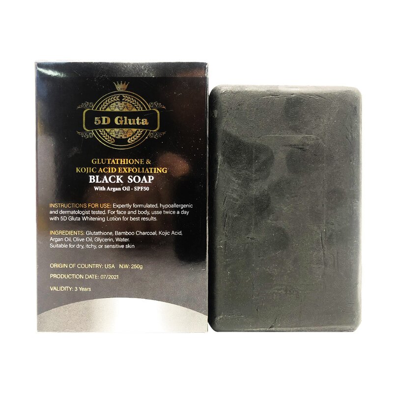 5D Gluta Black Soap - Manufacturer Exfoliating Glutathion Kojic Acid Argan Oil