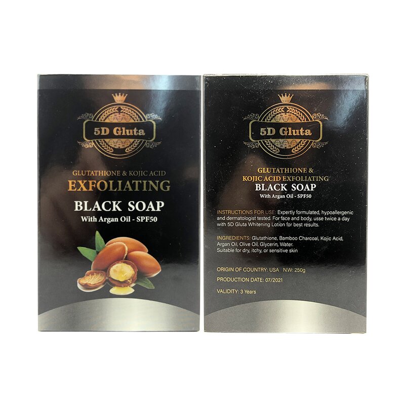 5D Gluta Black Soap - Manufacturer Exfoliating Glutathion Kojic Acid Argan Oil
