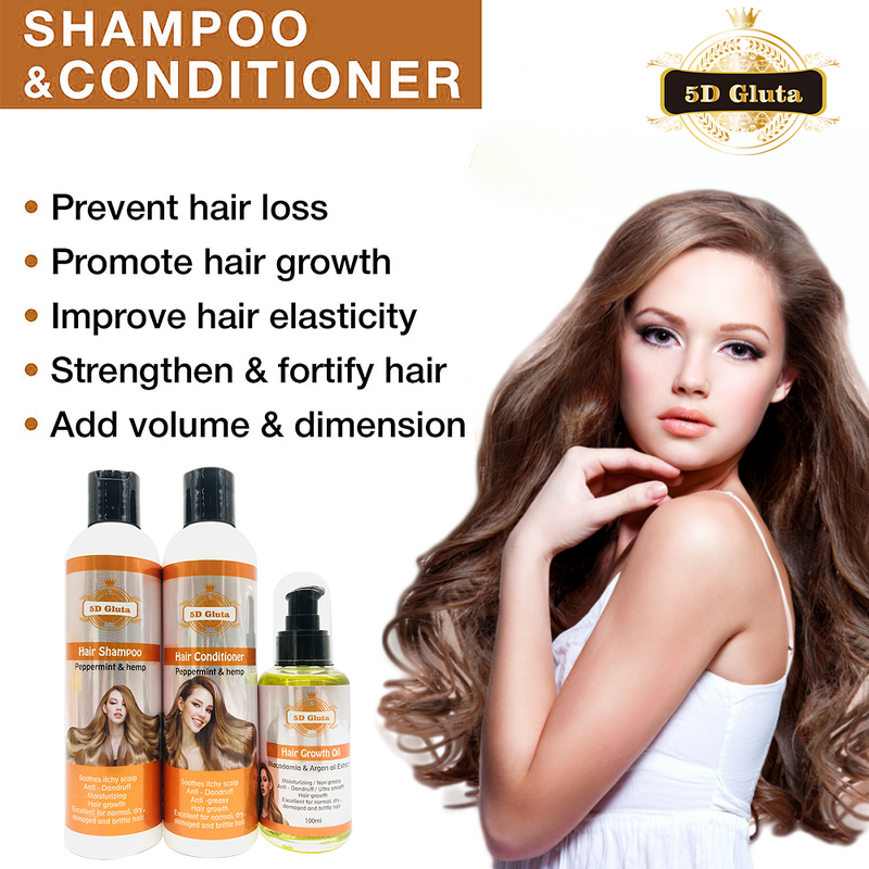 5D Gluta Hair Set - Manufacturer Shampoo Conditioner Growth Oil Peppermint Hemp