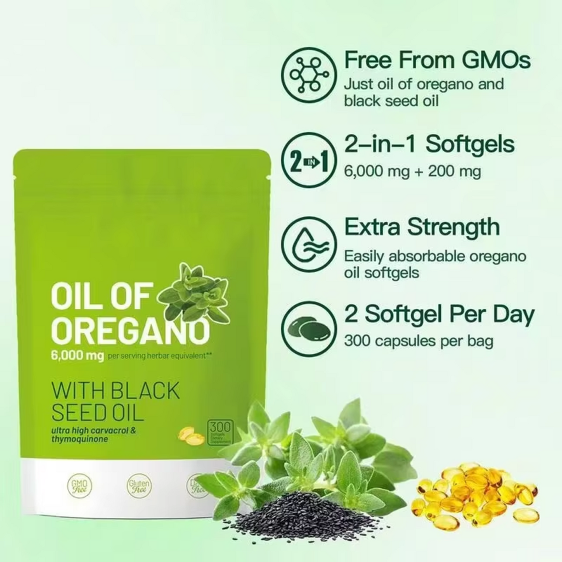 Oregano Oil Softgels - Manufacturer 2-in-1 Organic Black Seed Oil Non GMO Vegan