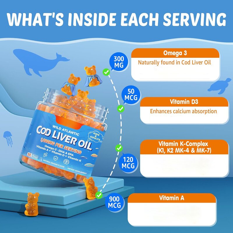 Cod Liver Oil Gummies Manufacturer - 1000mg for Kids & Adults Omega 3 Immune Support
