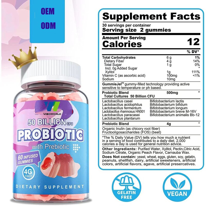 Probiotic Gummies Manufacturer - Best Selling Vegan 50 Billion CFU for Digestion