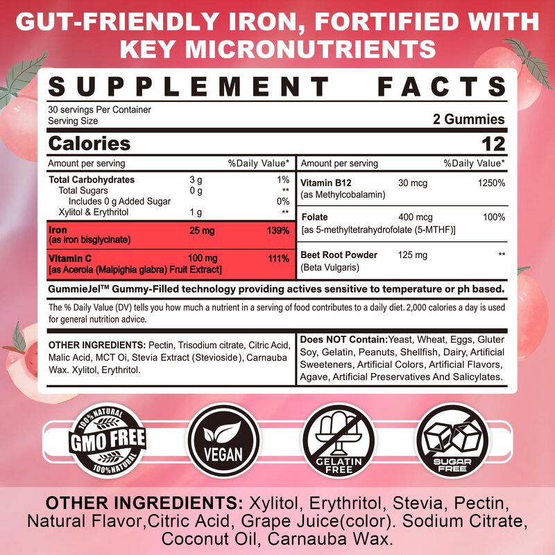 Iron Gummies Manufacturer - Sugar Free 25mg Supplement for Women & Men