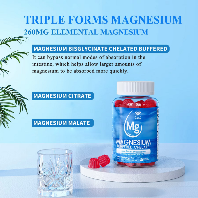 Magnesium Gummies Manufacturer - Sugar Free Glycinate Malate Citrate with D3 B6 B12