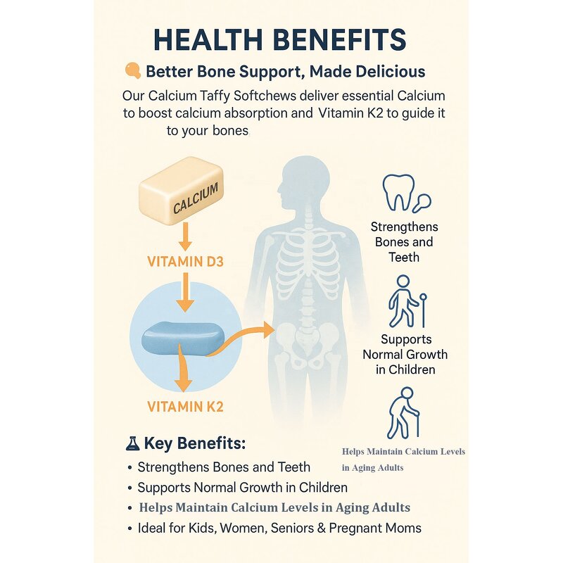 Calcium Chews Manufacturer - Caramel Flavor with Vitamin D3 for Adults & Kids