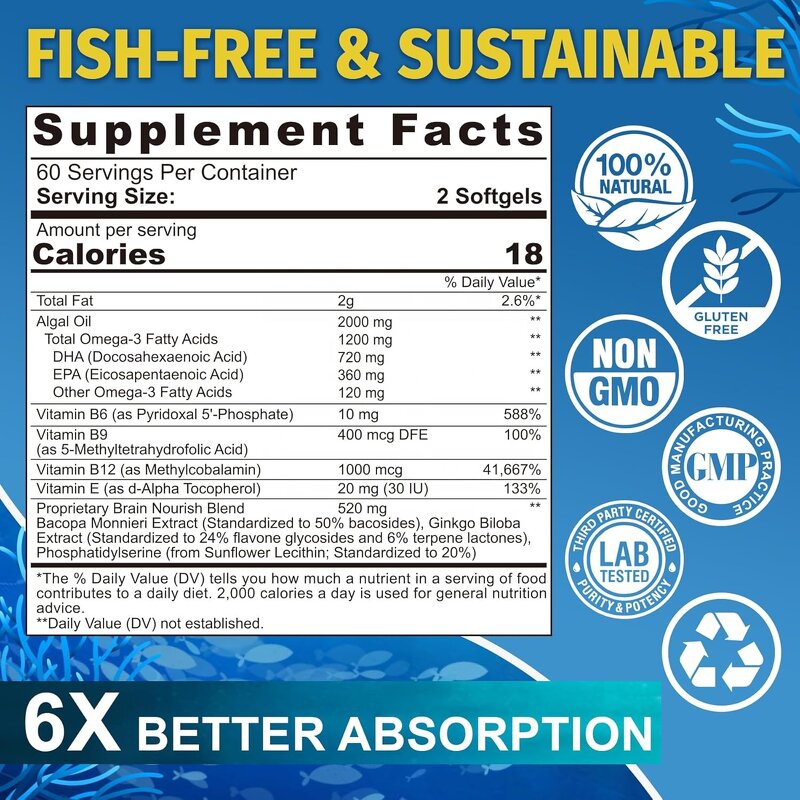 Vegan Omega 3 Supplement Manufacturer - with DHA EPA ALA & 5000IU Vitamin D3 K2 CoQ10
