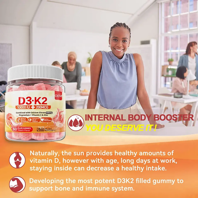 Vitamin D3 K2 Gummies Manufacturer - Hot Selling Center Filled for Bone & Immunity