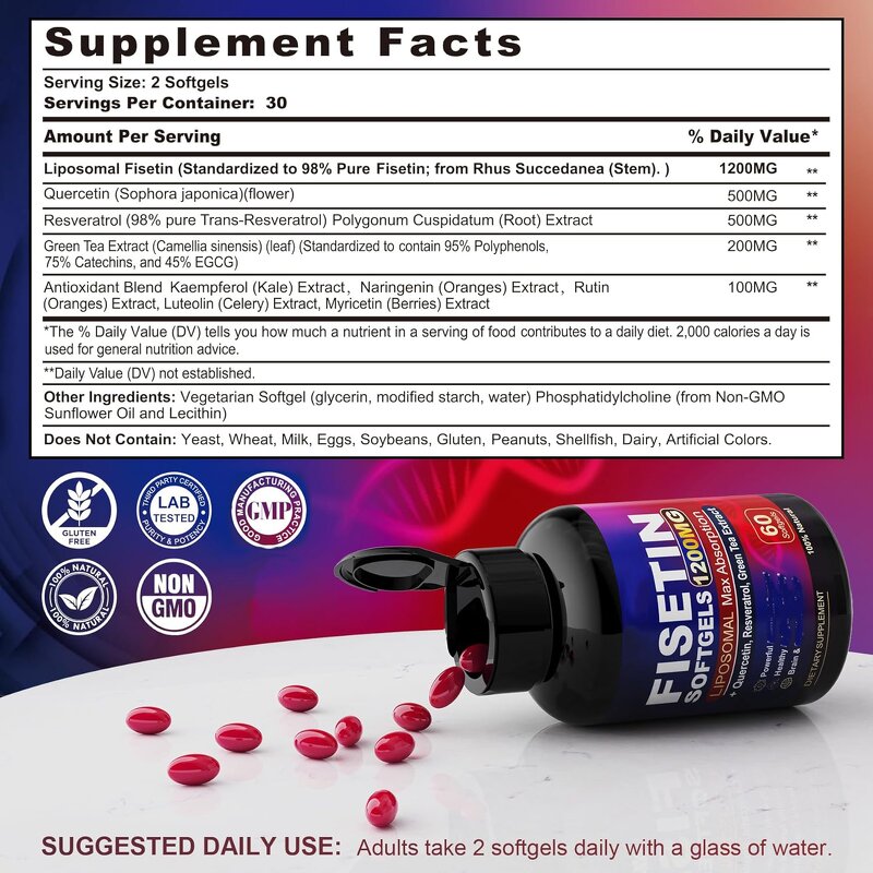 Fisetin Softgel Capsules Manufacturer - Vigoworld Private Label with Quercetin for Immune & Heart