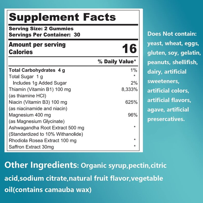 Magnesium Glycinate Gummies Manufacturer - 400mg with Ashwagandha Rhodiola & Saffron