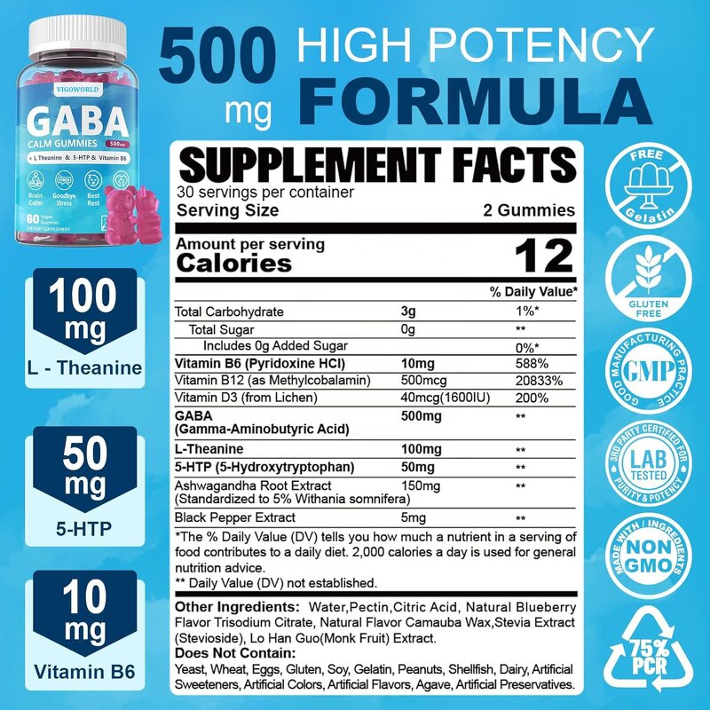 GABA Gummies Manufacturer - Vigo 500 mg Sugar-Free with L Theanine 5-HTP for Calm