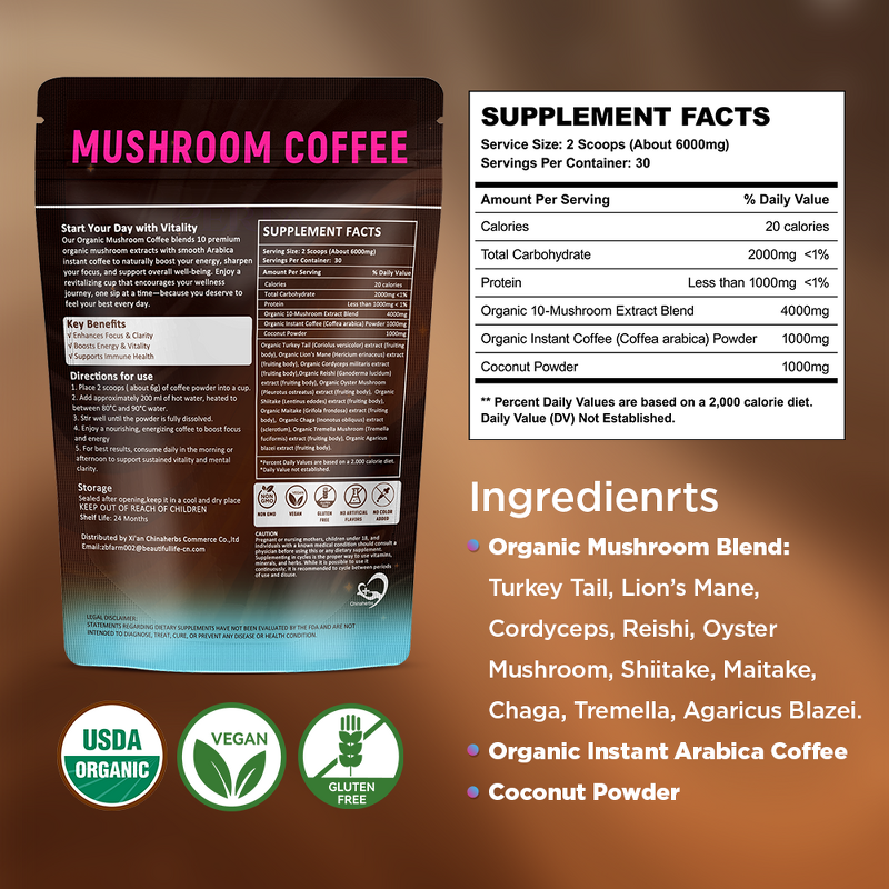 Mushroom Coffee Manufacturer - Private Label Instant Arabica Powder