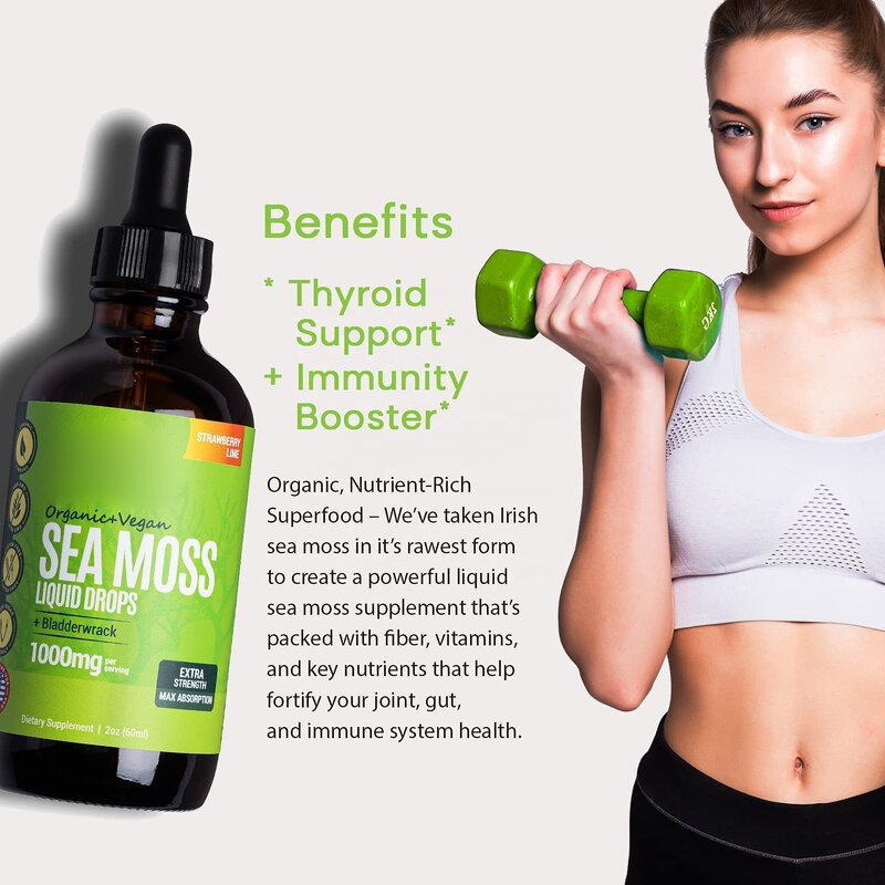 Sea Moss Oil Drops - Manufacturer Custom Label Organic Vegan Irish 2oz Glass Bottle