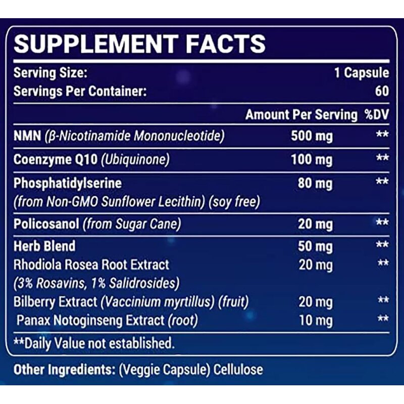 NMN Capsules - Manufacturer Best Nootropic NAD+ Booster Anti Aging CoQ10