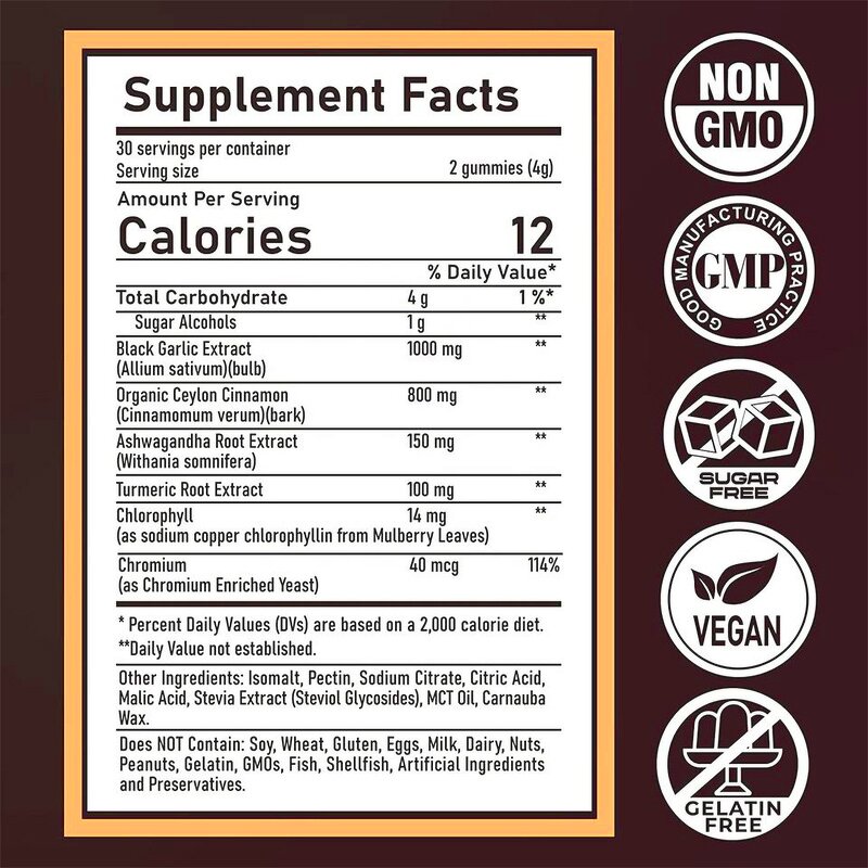 Black Garlic Gummies - Manufacturer Aged 1000mg Ceylon Cinnamon Chromium Supplement