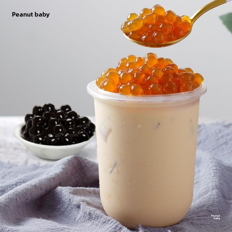 Amber Pearl Powder Round Black Sugar Cooked Tapioca Pearls for Pearl Milk Tea Packaged in Bag