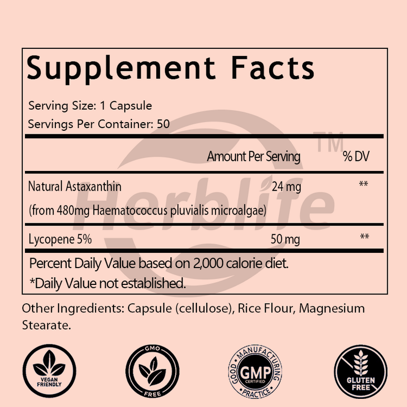 Astaxanthin Capsules - Manufacturer OEM/ODM 24MG+50MG Lycopene Skin Immune