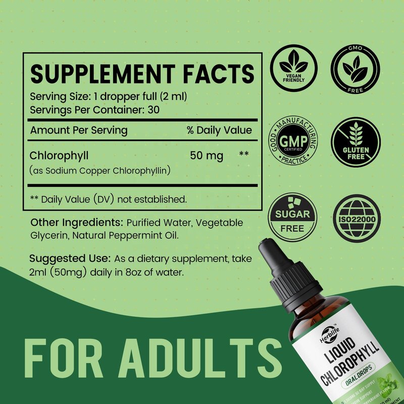 Chlorophyll Drops - Manufacturer OEM ODM Vegan Oral Skin Digestion Health