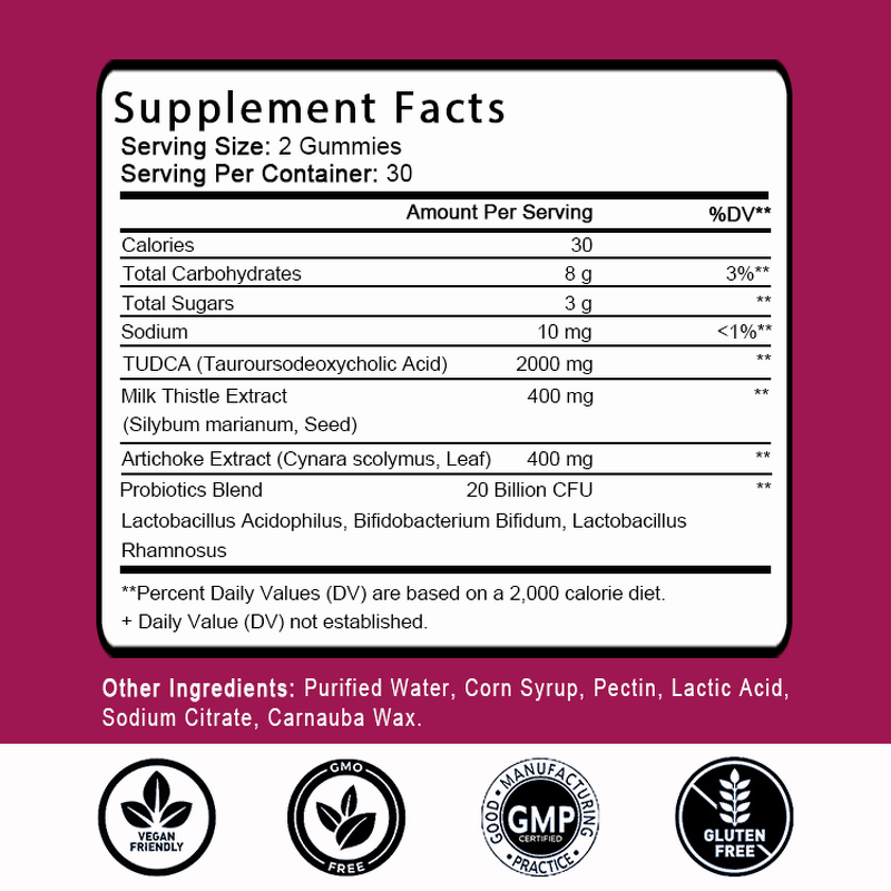 TUDCA Gummy - Manufacturer OEM/ODM 30Serv Milk Thistle Artichoke Probiotics