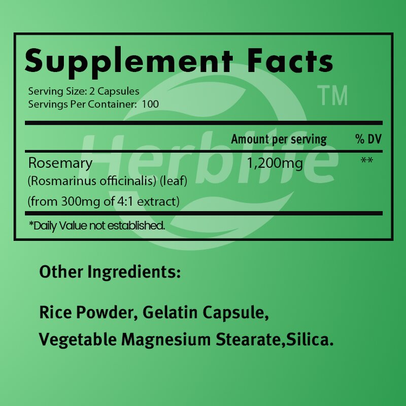 Rosemary Capsules - Manufacturer OEM 1200mg 200Ct Non-GMO Gluten Free