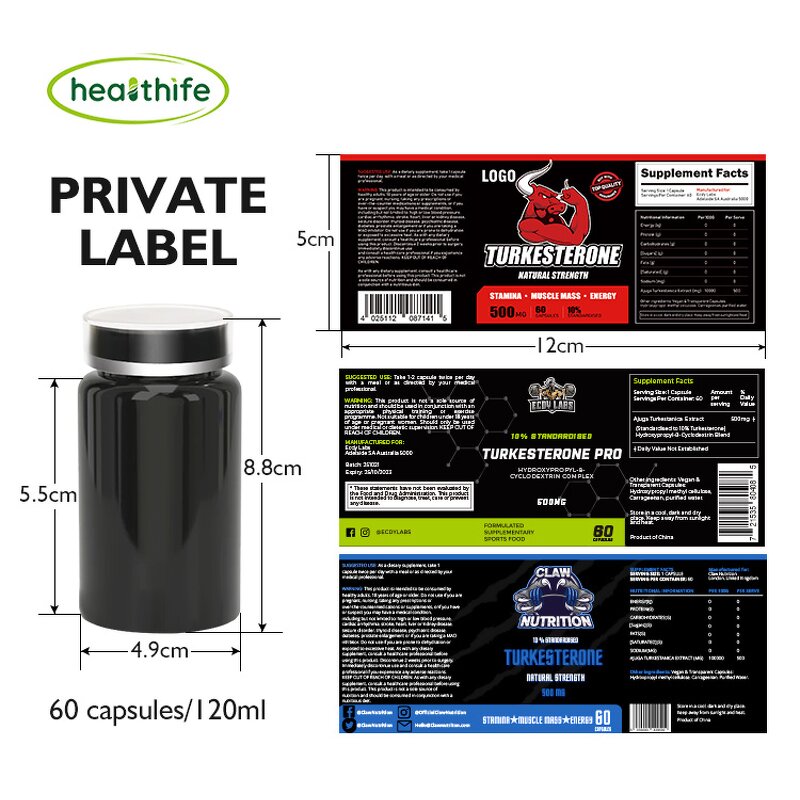 Turkesterone Capsules Manufacturer - Plant Extract Ajuga Turkestanica Powder 10% 500mg/60caps