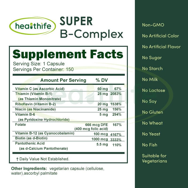 Vitamin B Complex Capsules Manufacturer - Healthife Energy Support with Vitamin C & Folic Acid