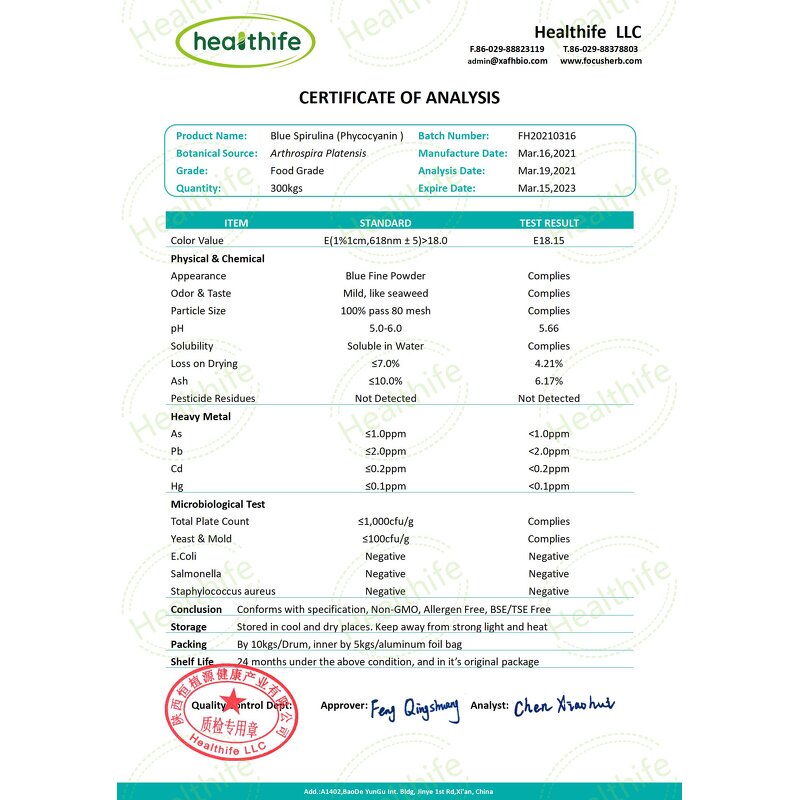 Phycocyanin Powder Manufacturer - Healthife Blue Spirulina E18