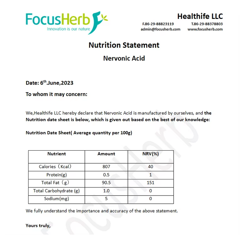 Nervonic Acid Powder Manufacturer - Natural Herb Supplement Selacholeic Acid from Acer Truncatum