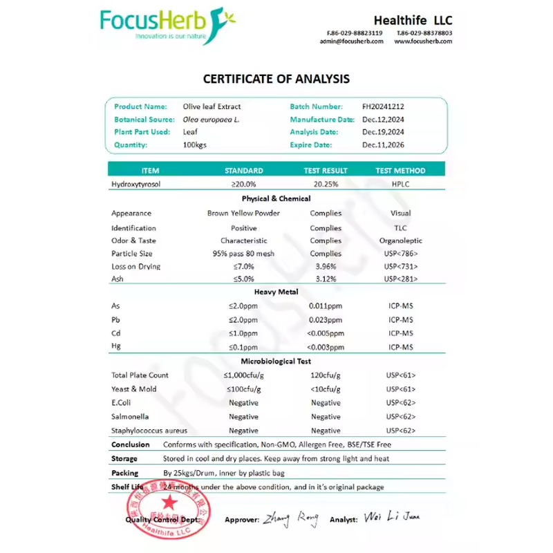Hydroxytyrosol Powder Manufacturer - Healthife CAS 10597-60-1 Bulk Liquid Olive Extract 10%-98%