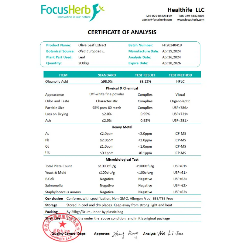 Oleanolic Acid Powder Manufacturer - Healthife Natural Olive Leaf Extract 60% 70% 98%