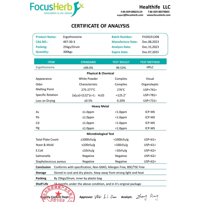 L-Ergothioneine Powder Manufacturer - Healthife Wholesale CAS 497-30-3 Food Cosmetic Grade 99%