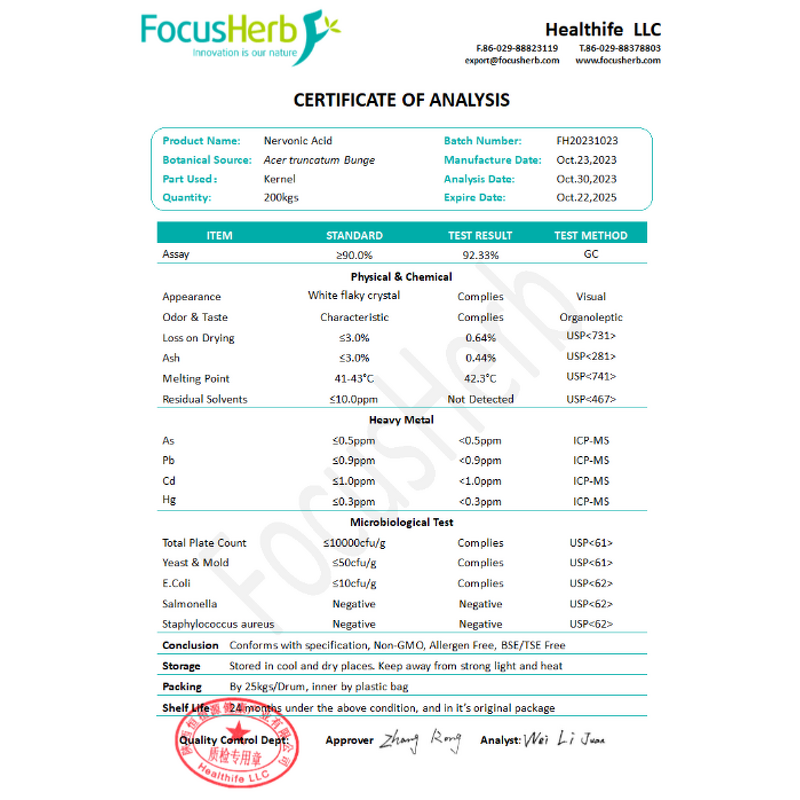 Nervonic Acid Powder Manufacturer - Natural Herb Supplement Selacholeic Acid from Acer Truncatum