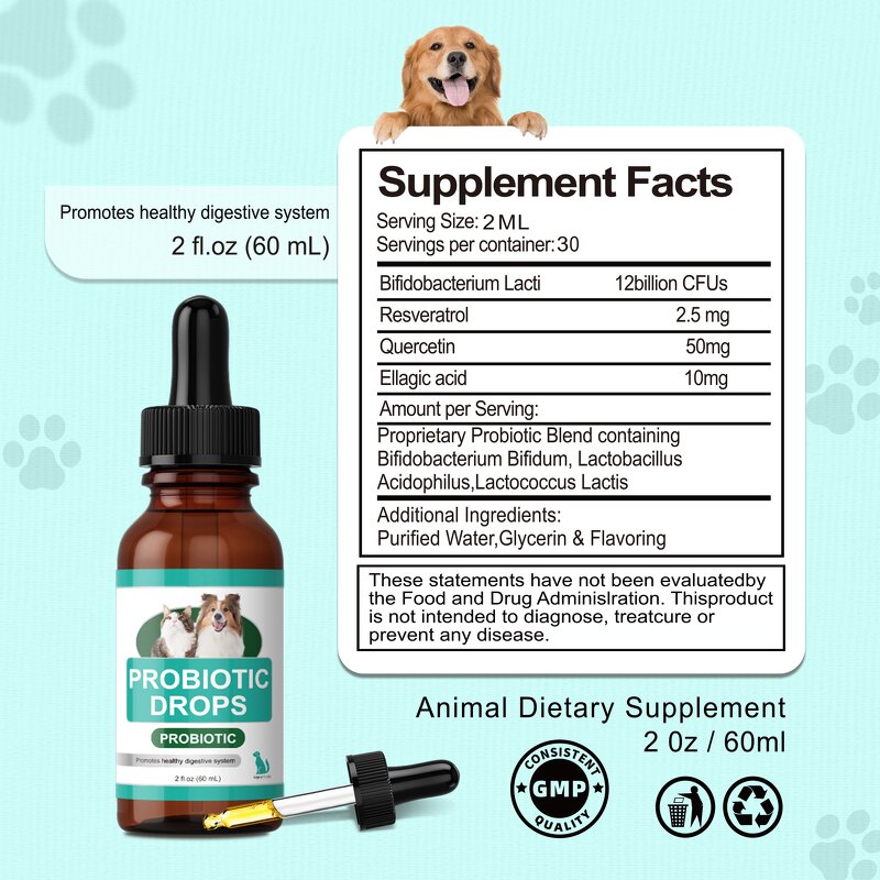 Probiotic Drops for Pets Manufacturer - for Puppies & Kittens Gentle Digestive Aid Non-GMO