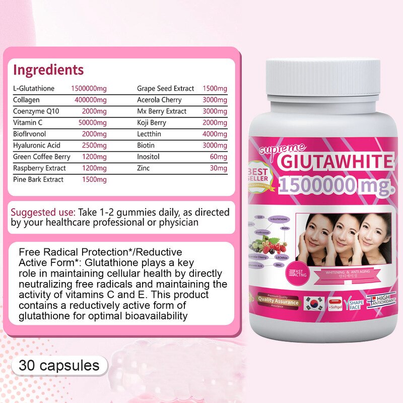 Glutathione Capsules - Manufacturer 1500000mg Antioxidant Anti-Aging 30Ct
