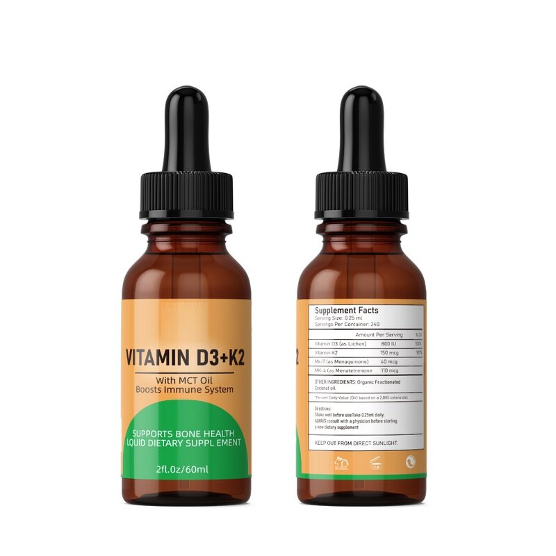 Vitamin K2 D3 Drops - Manufacturer OEM Vegan Heart Bone Immune Glass Bottle